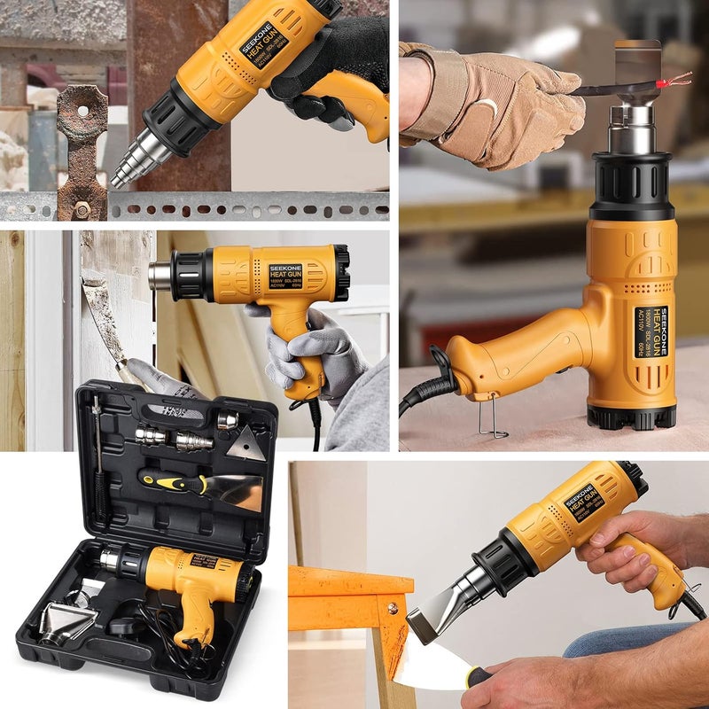 SEEKONE Heat Gun 1800W Heavy Duty Hot Air Gun Kit With Carry Case Variable Temperature Control 122℉-1112℉（50℃- 600℃） Overload Protection with 4 Nozzles for Crafts, Shrinking PVC, Stripping Paint - Image 5